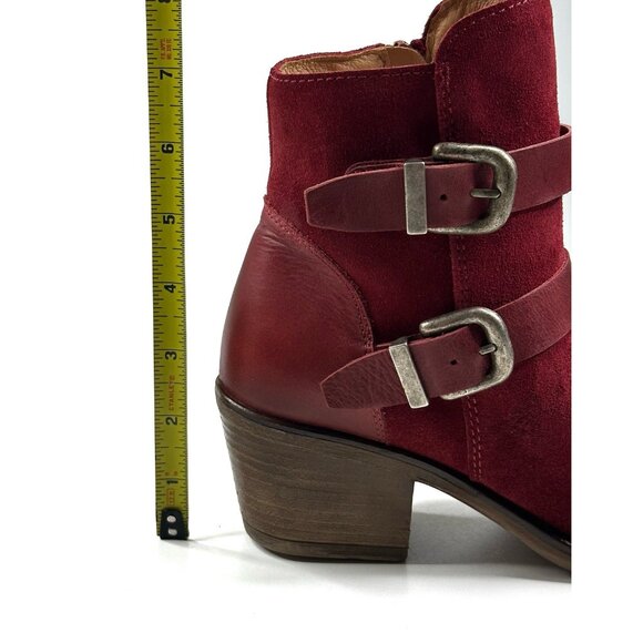 Miz Mooz Dayla Merlot Suede Ankle Boots Leather Straps Buckles Women's 37/6.5-7 - Picture 8 of 12